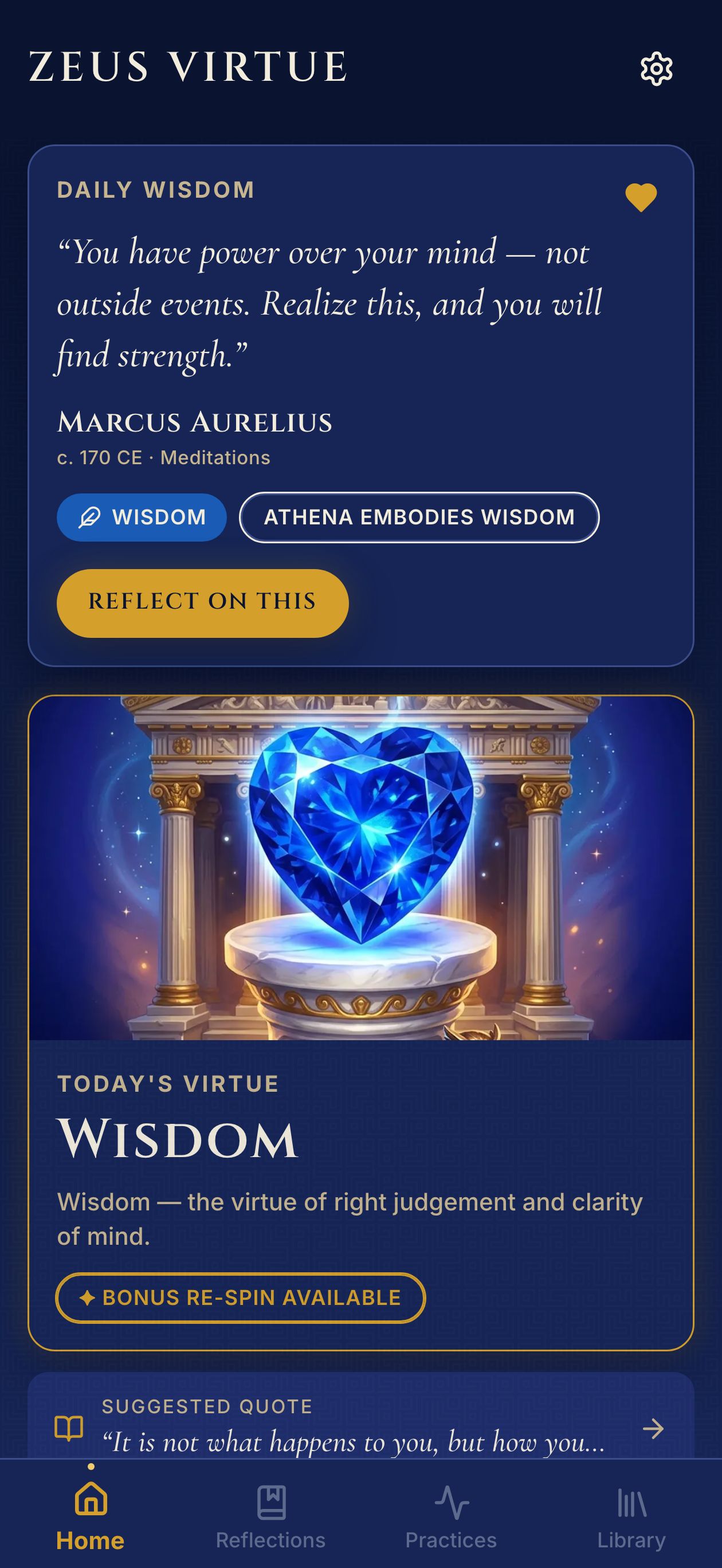 Today's Virtue screen